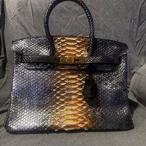 Hermes Black and Gold Himalayan Crocodile Handbag